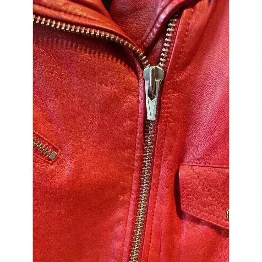 VEDA Baby Jane Leather Moto Jacket Red Size Small - Picture 10 of 14